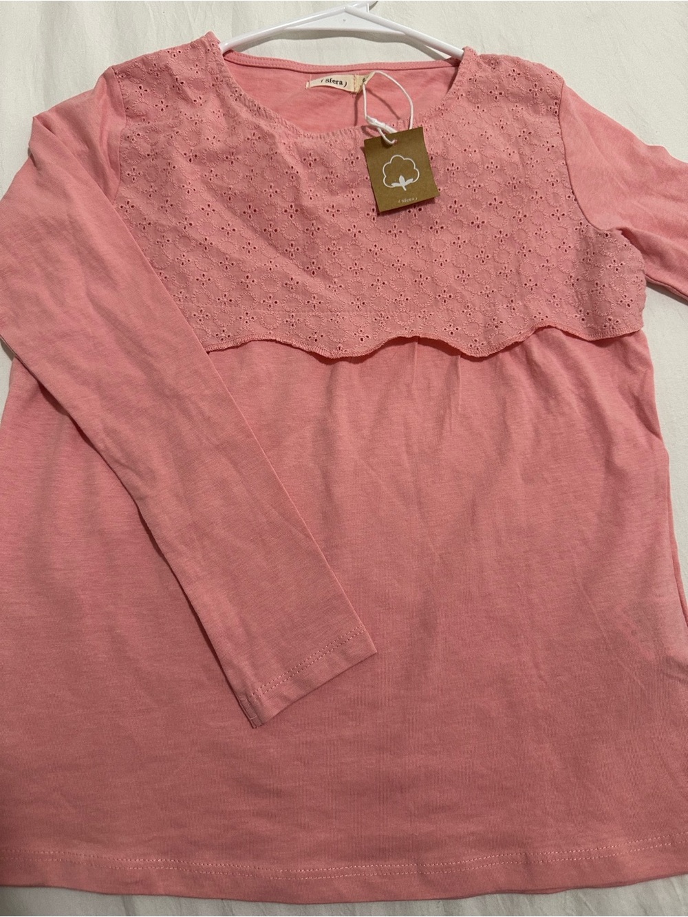 SFERA Girls' Pink Eyelet Long Sleeve Top